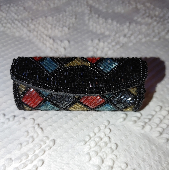 Vintage Hato Hasi beaded lipstick case and mirror - Picture 2 of 4